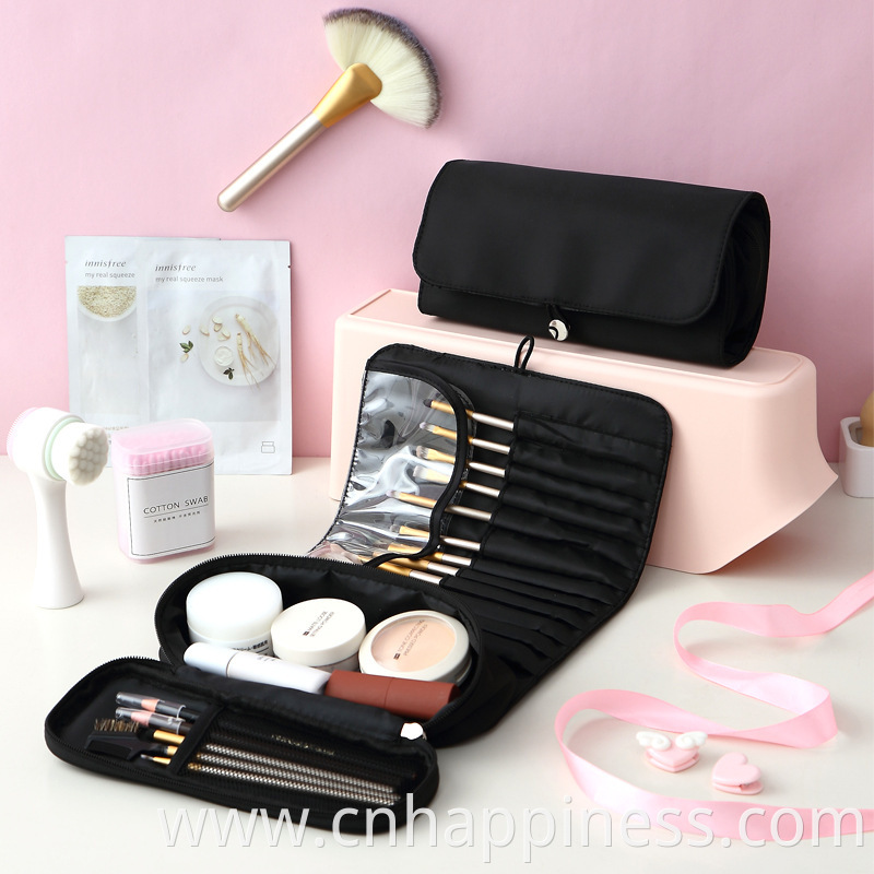 2022 Rolling Case Pouch Holder Pockets Black Cosmetic Beauty Bag Custom Folding Cheap Travel Men Roll Up Makeup Brush Bag Kit